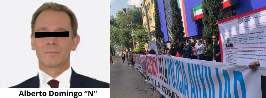 Fotografía- Izq. Alberto Domingo “N” Der. Manifestantes en las afueras de la Policía Auxiliar 20 septiembre 2024